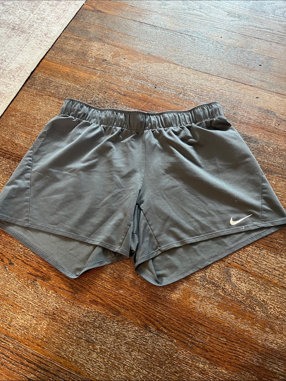 Nike Women's Charcoal Athletic Shorts with White Swoosh